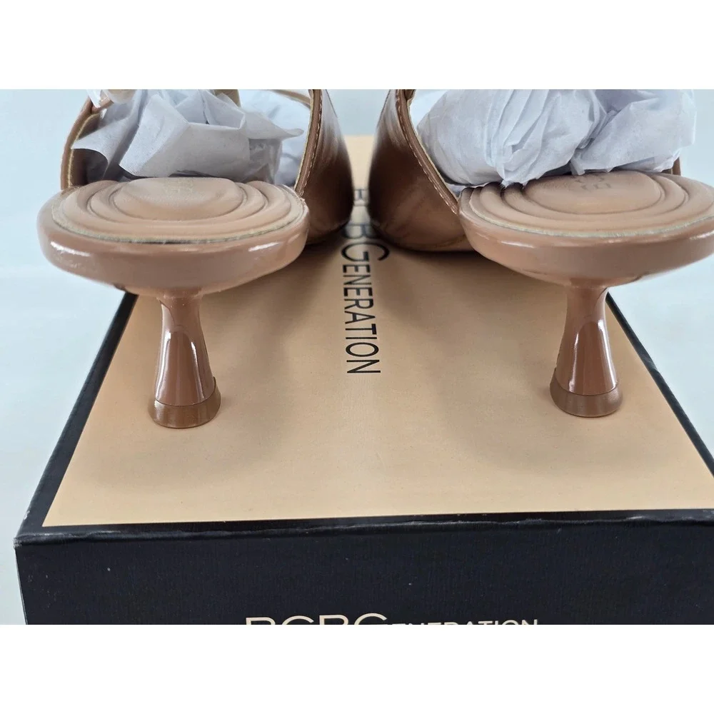 BCBGeneration Kindy Slingback Heels Womens 9M Tan Patent Pointed Toe - New